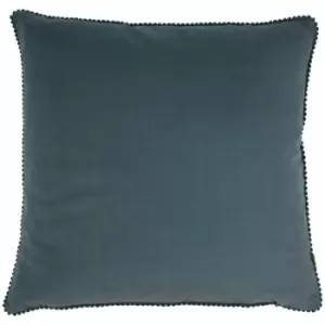 Furn - Cosmo Velvet Mini Pom Pom Trim Cushion Cover, Blue, 45 x 45 Cm