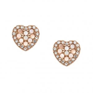 Fossil Ladies Rose Gold Tone MOP Heart Stud Earrings