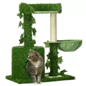 PawHut 77cm Cat Tree for Indoor Cats with Green Leaves, Multi Levels Cat Climbing Tree with Sisal Scratching Posts, Perch Hammock, Condo Green