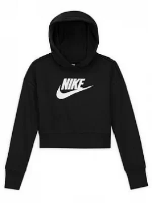 Nike Girls Nsw Club Crop Hoodie Hbr, Black/White, Size S=8-10 Years, Women