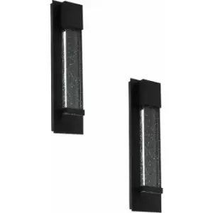 Loops - 2 pack IP44 Outdoor Wall Light Black Bubble Glass 3.3W LED Porch Lamp