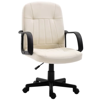 HOMCOM Swivel Executive Office Chair Home Mid Back PU Leather Computer Desk Chair for Adults with Arm, Wheels, Cream AOSOM UK