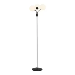 Emibig Nova Black Globe Multi Arm Floor Lamp with White Glass Shades, 3x E14