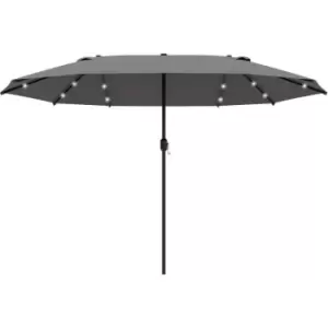 Outsunny 4.4m Double-Sided Sun Umbrella Patio Parasol Solar Lights Dark Grey