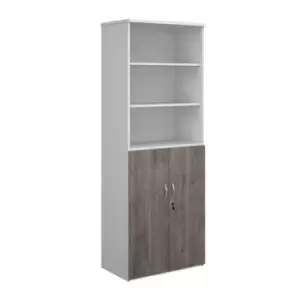 Duo combination unit with open top 2140mm high with 5 shelves - white with grey oak lower doors