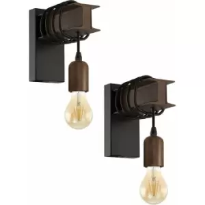 Loops - 2 pack LED Wall Light / Sconce Industrial Rust Effect Hangman 1x 60W E27