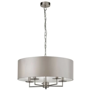 Searchlight Lighting - Searchlight KNIGHTSBRIDGE - Satin Silver Ceiling Pendant 5 Light with Silver Faux Silk Shade