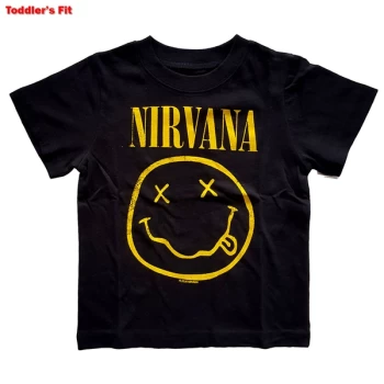 Nirvana - Yellow Smiley Kids 12 Months T-Shirt - Black