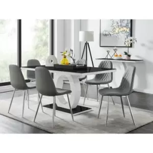 Furniturebox UK - Furniturebox Giovani 6 Seat High Gloss And Black Glass Modern Rectangular Dining Table And 6 Grey Corona Faux Leather Dining Chairs