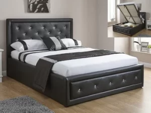 GFW Hollywood 4ft6 Double Black Upholstered Faux Leather Ottoman Bed Frame