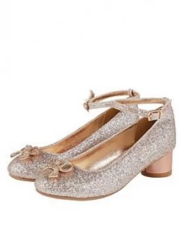 Monsoon Girls Mika Glitter Diamonte Bow Heel Shoes - Rose Gold