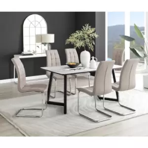 Furniturebox Carson White Marble Effect Rectangular 160cm Dining Table & 6 Cappuccino Murano Faux Leather Chairs