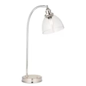 Bright Nickel Table Lamp Task Light - Clear Glass Shade - Knurled Detailing