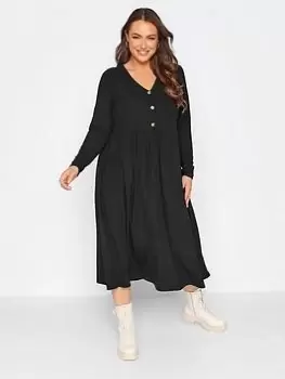 Yours Long Sleeve Rib Midaxi Dress Black, Size 18, Women