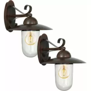 Loops - 2 pack IP44 Outdoor Wall Light Antique Brown Steel Fisherman Lamp 1x 60W E27