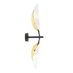 Vene Black DesignerWall Lamp with White, Gold Fabric Shades, 2x E14