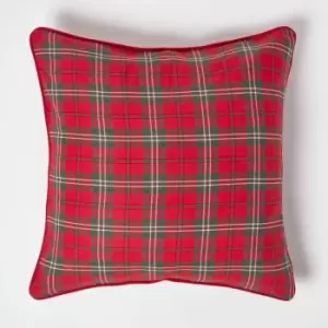 Cotton Edward Tartan Cushion Cover, 60 x 60cm - Red - Homescapes