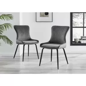 Furniturebox UK - Nora Dark Grey Velvet Black Leg Dining Chairs (Set of 2)