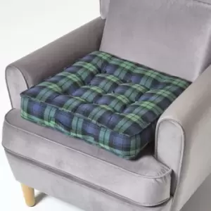 Black Watch Tartan Cotton Armchair Booster Cushion - Green - Homescapes