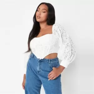 Missguided Cornelli Lace Puff Sleeve Corset - White