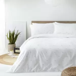 The Linen Yard Strand Super King Duvet Cover Set Cotton White/Grey