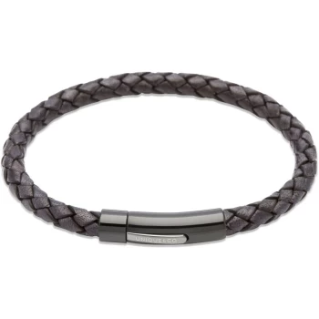 Unique & Co. Antique Black Leather Bracelet with Steel Clasp Black Gunmetal I.P Plating