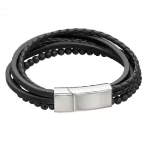 Multi Row Black Leather Lava Beads Bracelet B5405B