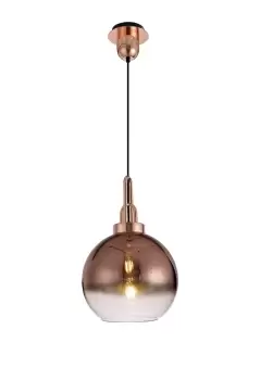 Dome Ceiling Pendant E27 With 30cm Globe Glass, Copper, Matt Black, Clear