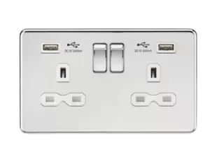 KnightsBridge 13A 2G switched socket with dual USB charger A + A (2.4A) - Polished chrome with white insert