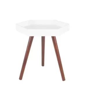 White MDF & Brown Pine Wood Hexagon Table K/D