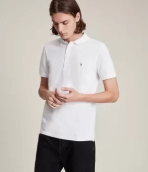 AllSaints Mens Slim Fit Reform Short Sleeve Polo Shirt, White, Size: XS