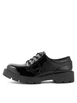 Kickers Kori Derby Patent Leather Lace Up Flat Shoes - Black Patent, Size 6, Women