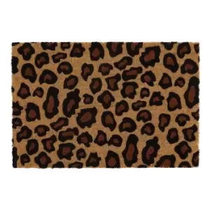 JVL Leopard Print Latex Coir Mat, 40x60cm - Brown