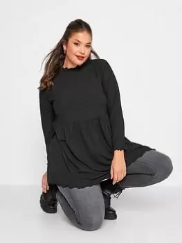 Yours Rib Peplum Lettuce Edge Black, Size 16, Women