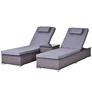 Outsunny Rattan Double-Seat Lounger Set 862-024 Grey