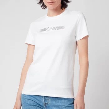 KARL LAGERFELD Womens Rhinestone Logo T-Shirt - White - M