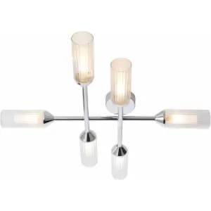 Loops - Chrome Semi Flush Bathroom Ceiling Light - Ribbed & Frosted Glass - 6 Bulb