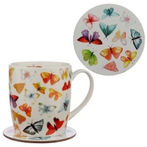 Butterfly Porcelain Mug & Coaster Set