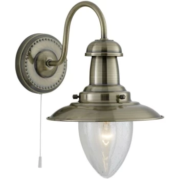 Searchlight Fisherman - 1 Light Wall Light Antique Brass with Seeded Glass Shade, E27