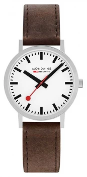 Mondaine Classic 40 Mm Brown Leather Strap White Dial Watch