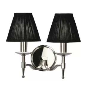 Stanford 2 Light Indoor Twin Candle Wall Light Polished Nickel Plate with Black Shades, E14