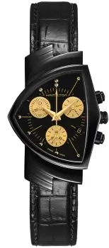 Hamilton Watch Ventura L Chrono Quartz Black & Gold