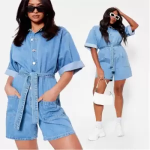 I Saw It First Button Front Belted Denim Playsuit - Blue