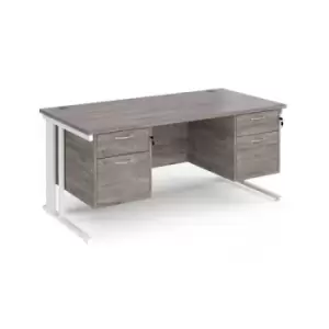 Maestro 25 straight desk 1600mm x 800mm with two x 2 drawer pedestals - white cable managed leg frame and grey oak top