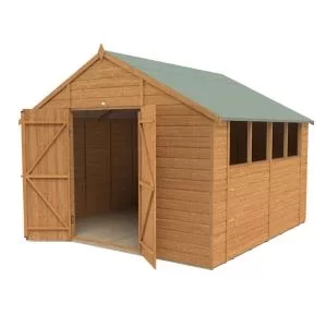 Forest Garden Delamere Range 10X10 Apex Dip Treated Shiplap Golden Brown Shed With Floor