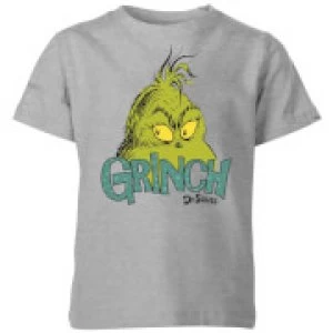 The Grinch Face Kids Christmas T-Shirt - Grey - 7-8 Years