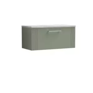 Nuie Deco 800mm Wall Hung Single Drawer Vanity & Bellato Grey Laminate Top - Satin Reed Green