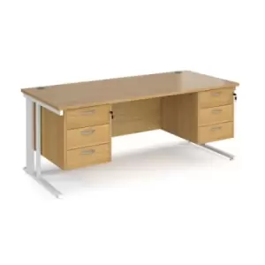 Office Desk Rectangular Desk 1800mm With Double Pedestal Oak Top With White Frame 800mm Depth Maestro 25 MCM18P33WHO