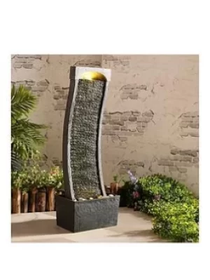 Teamson Home Curved Water Fountain Indoor Conservatory Garden Slate With Lights