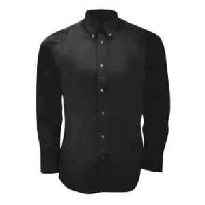 Kustom Kit Mens Long Sleeve Tailored Fit Premium Oxford Shirt (17inch) (Black)